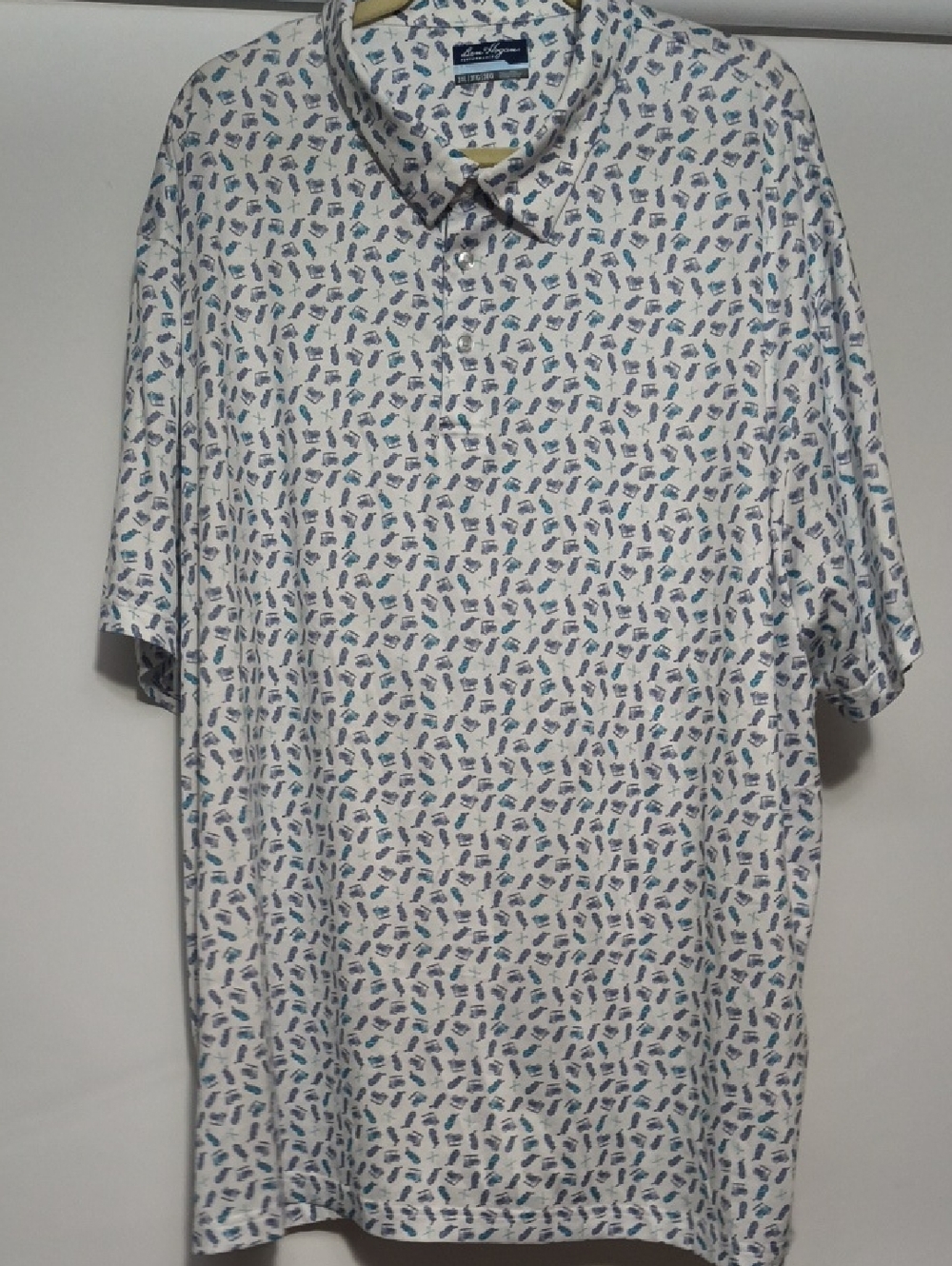 Chaps Men’s White Polo Shirt with Blue & Teal Print